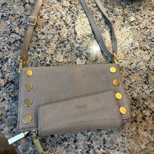 Hammitt Taupe Leather Crossbody with Gold Studs